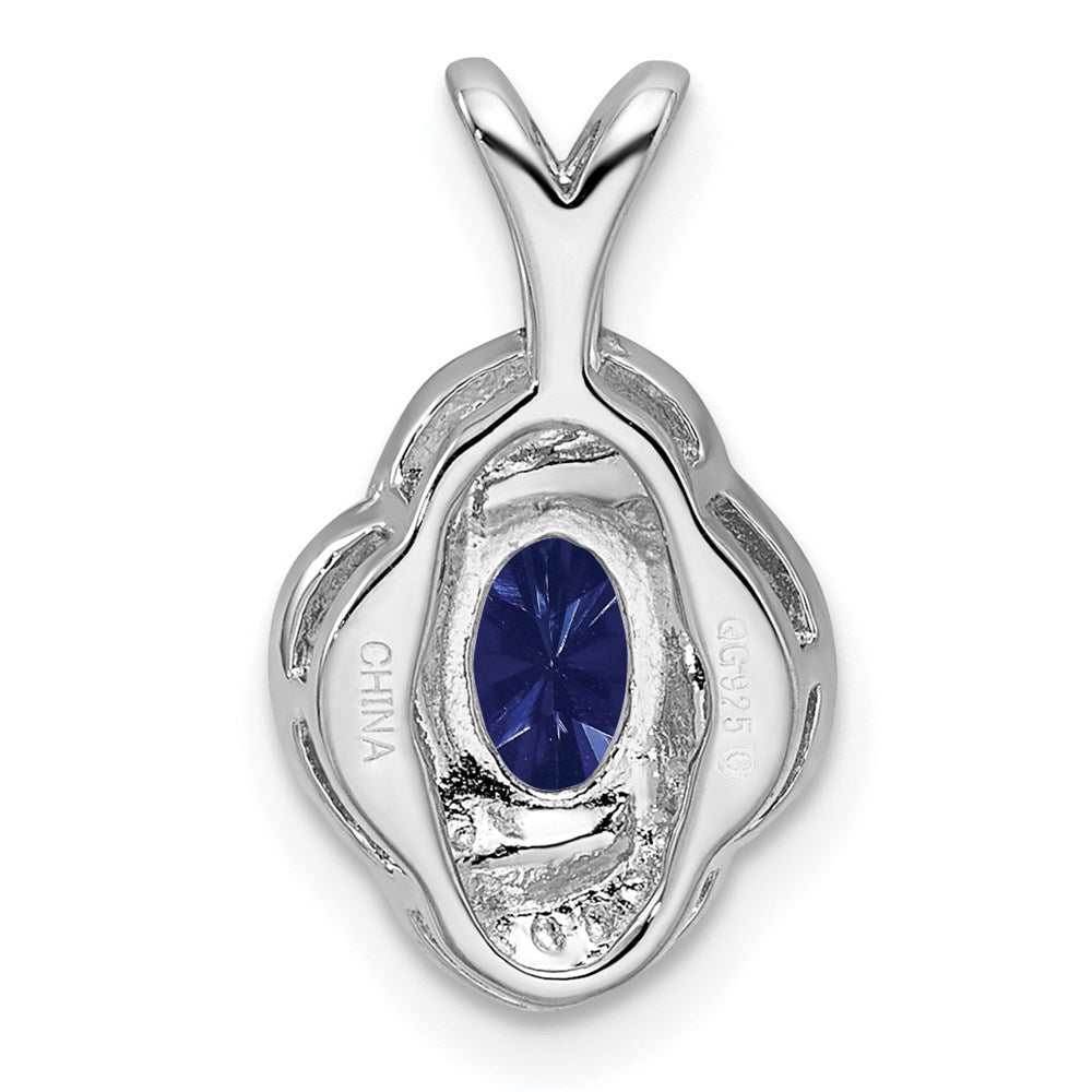 Sterling Silver Rhodium-plated Diamond & Created Sapphire Pendant