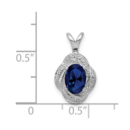 Sterling Silver Rhodium-plated Diamond & Created Sapphire Pendant