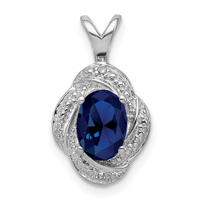 Sterling Silver Rhodium-plated Diamond & Created Sapphire Pendant