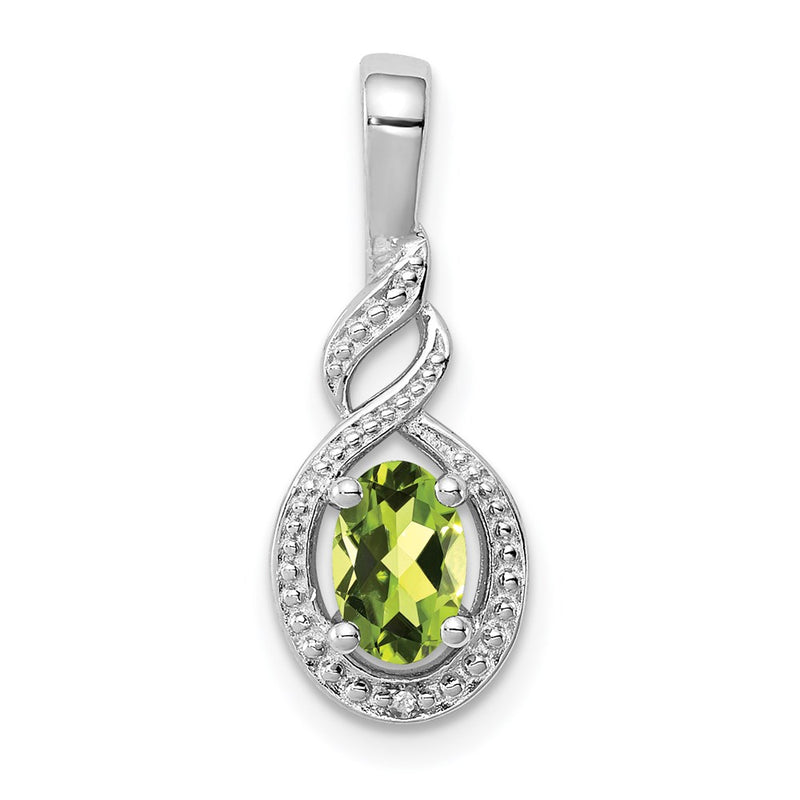 Sterling Silver Rhodium-plated Peridot & Diamond Pendant