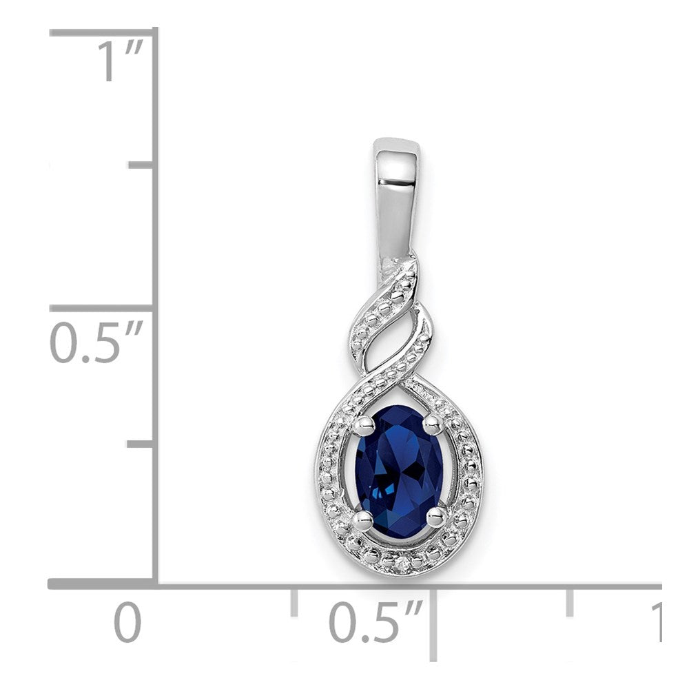 Sterling Silver Rhodium-plated Created Sapphire & Diamond Pendant