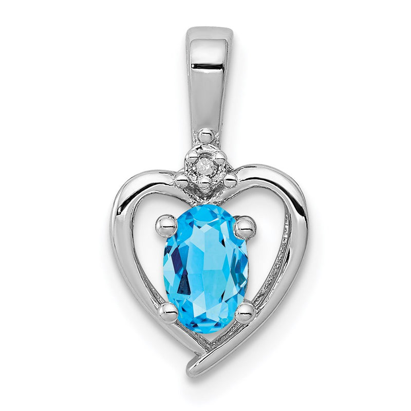 Sterling Silver Rhodium-plated Light Swiss Blue Topaz & Diamond Pendant