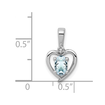 Sterling Silver Rhodium-plated Aquamarine & Diamond Pendant