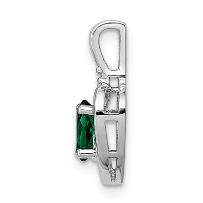 Sterling Silver Rhodium-plated Created Emerald & Diamond Pendant