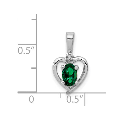 Sterling Silver Rhodium-plated Created Emerald & Diamond Pendant