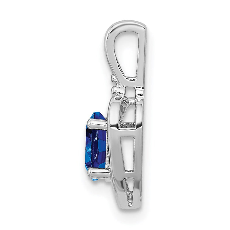 Sterling Silver Rhodium-plated Created Sapphire & Diamond Pendant