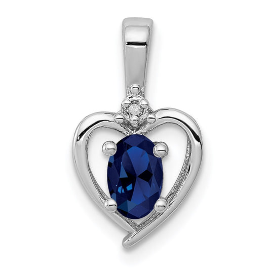 Sterling Silver Rhodium-plated Created Sapphire & Diamond Pendant