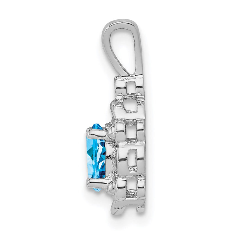 Sterling Silver Rhodium-plated Light Swiss Blue Topaz & Diamond Pendant