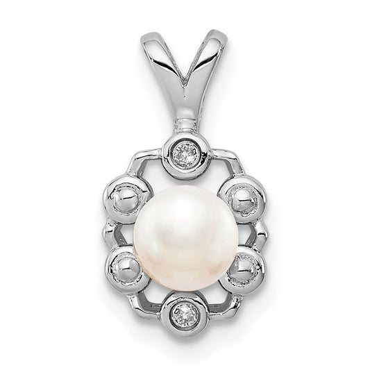 Sterling Silver Rhodium-plated FW Cultured Pearl & Diamond Pendant