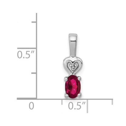 Sterling Silver Rhodium-plated Created Ruby & Diamond Pendant