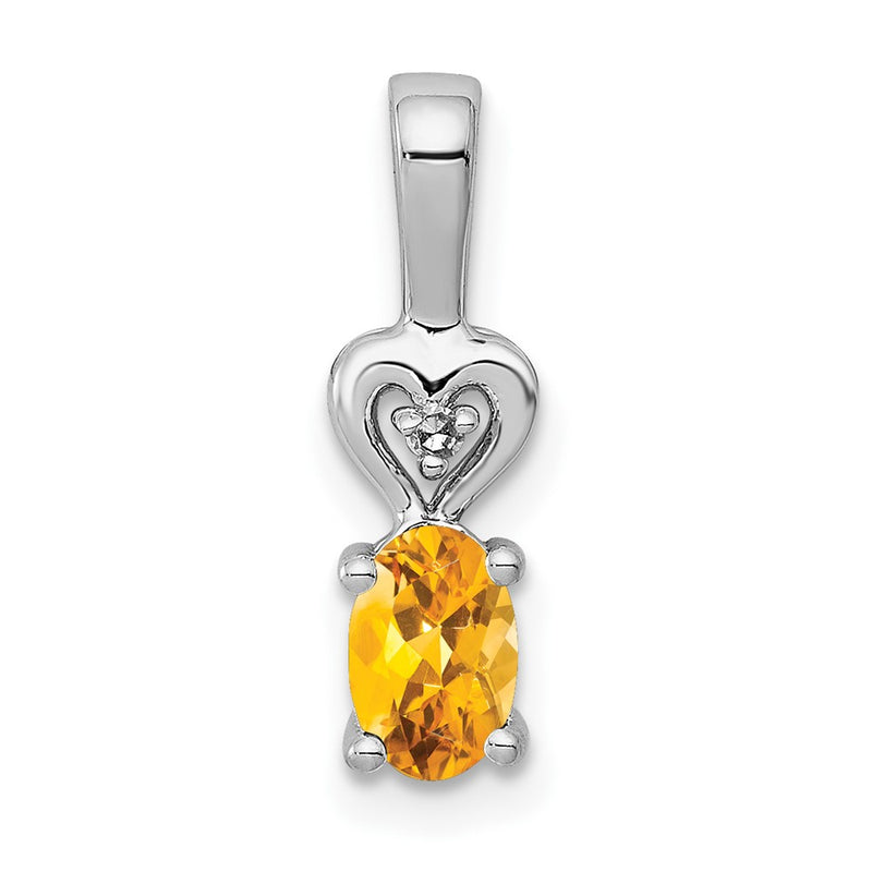 Sterling Silver Rhodium-plated Citrine & Diamond Pendant
