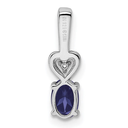 Sterling Silver Rhodium-plated Created Sapphire & Diamond Pendant