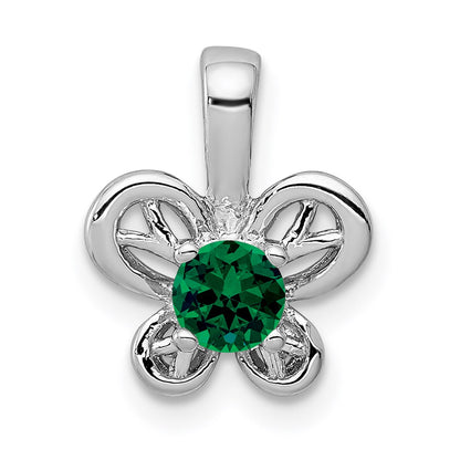Sterling Silver Rhodium-plated Created Emerald Pendant
