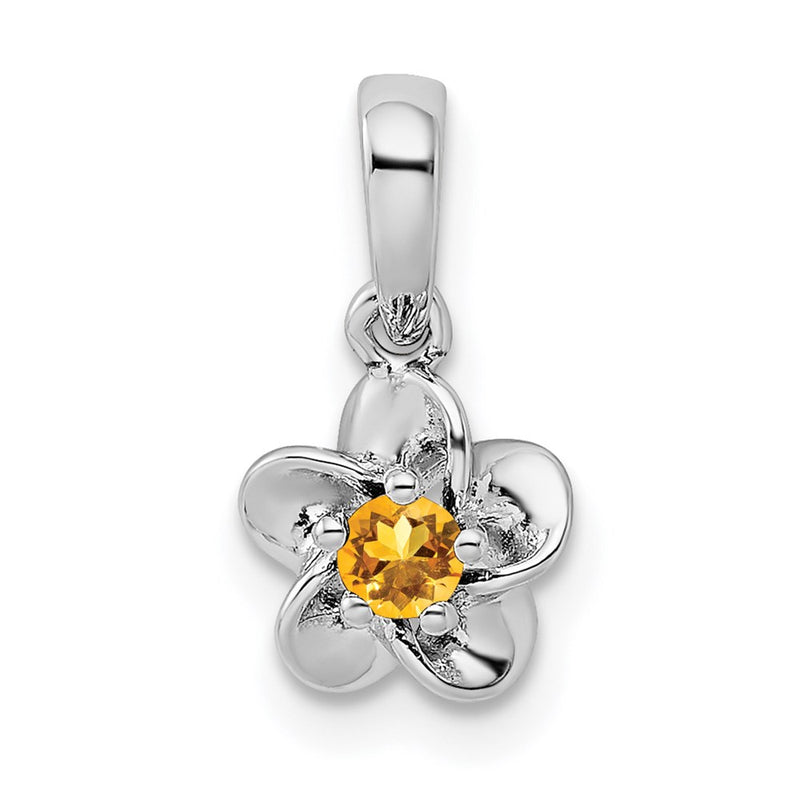 Sterling Silver Rhodium-plated Floral Citrine Pendant
