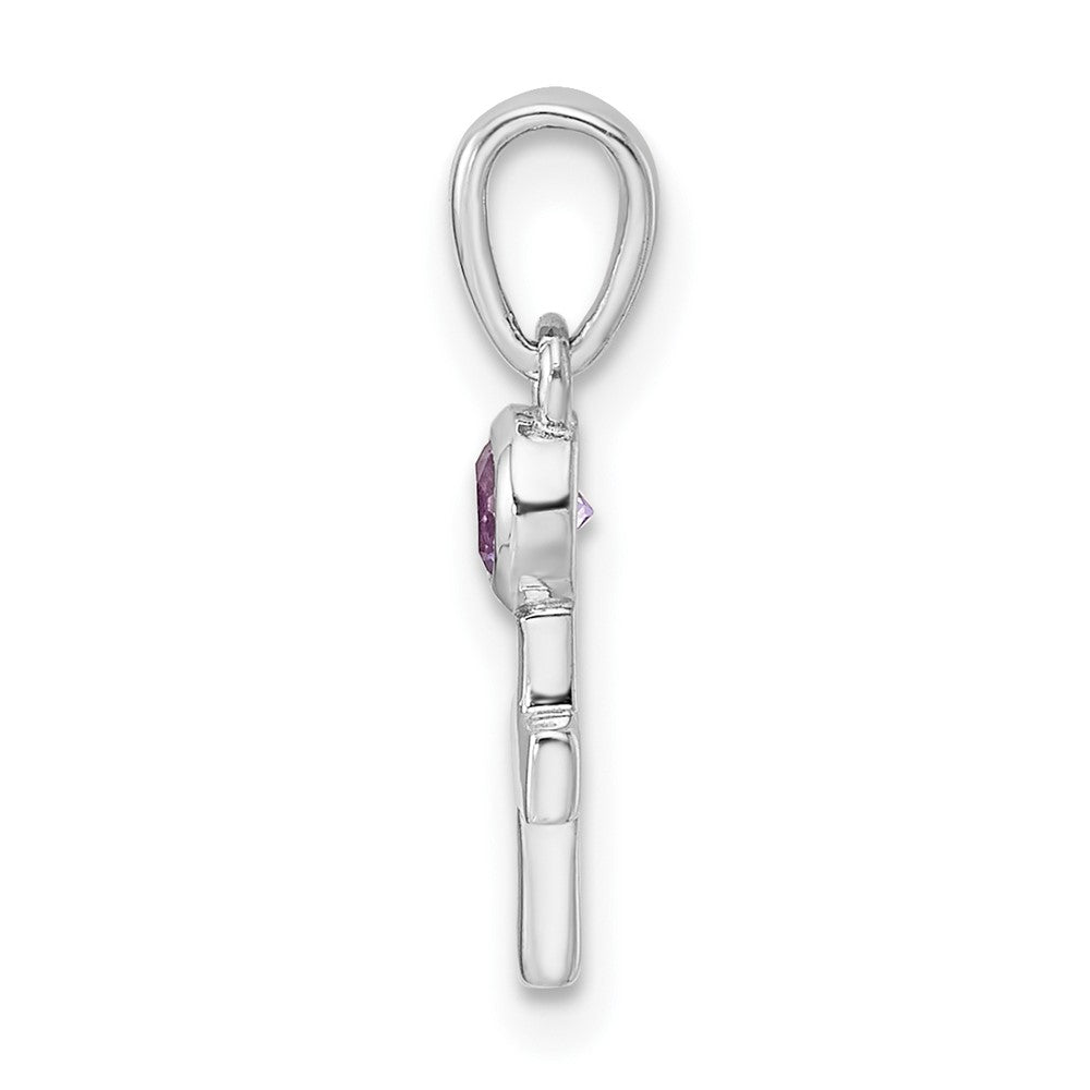 Sterling Silver Rhodium-plated Polished Amethyst Cross Pendant