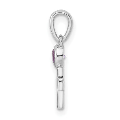 Sterling Silver Rhodium-plated Polished Amethyst Cross Pendant