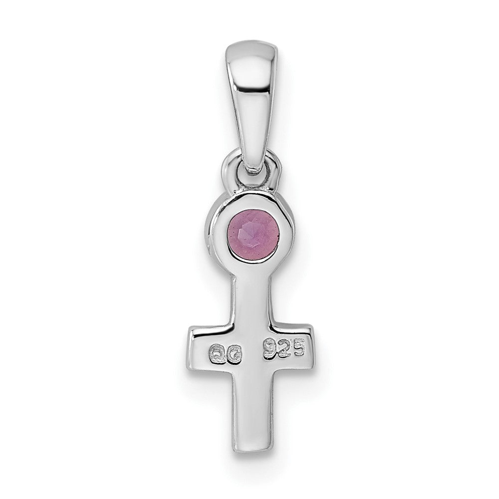 Sterling Silver Rhodium-plated Polished Amethyst Cross Pendant