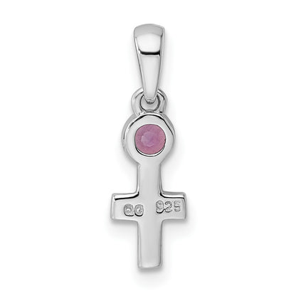 Sterling Silver Rhodium-plated Polished Amethyst Cross Pendant