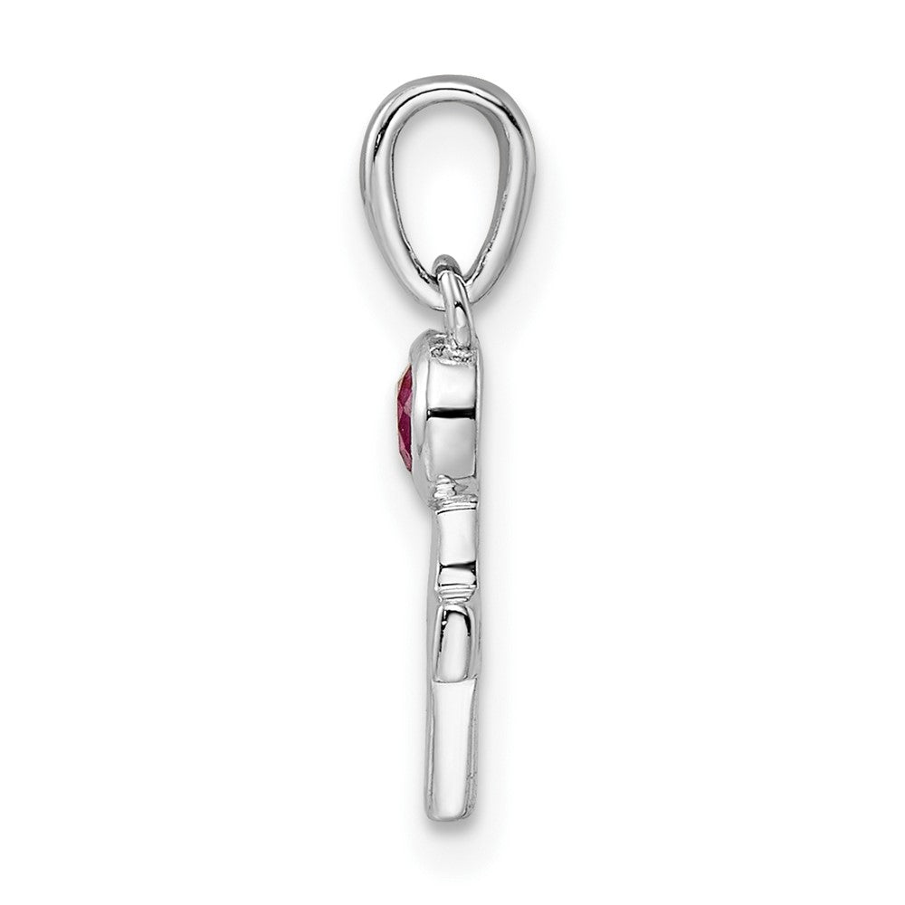 Sterling Silver Rhodium-plated Polished Lab Created Ruby Cross Pendant