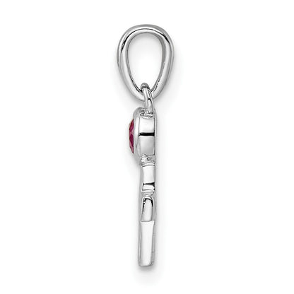 Sterling Silver Rhodium-plated Polished Lab Created Ruby Cross Pendant