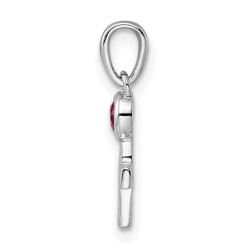 Sterling Silver Rhodium-plated Polished Lab Created Ruby Cross Pendant