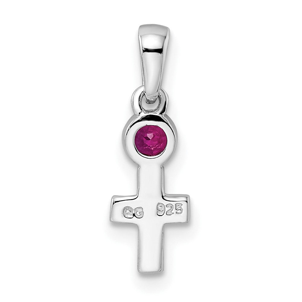 Sterling Silver Rhodium-plated Polished Lab Created Ruby Cross Pendant