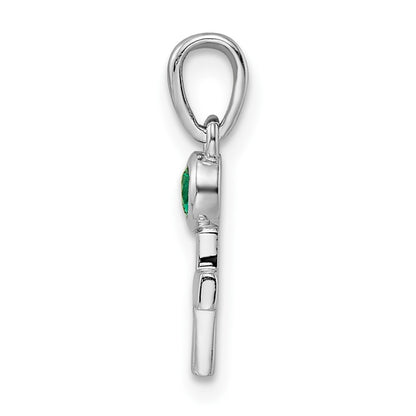 Sterling Silver Rhodium-plated Lab Created Emerald Cross Pendant
