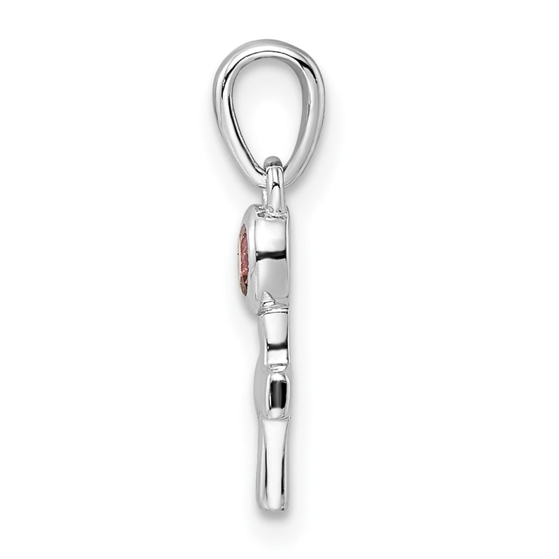 Sterling Silver Rhodium-plated Polished Pink Tourmaline Cross Pendant
