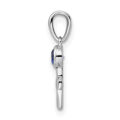 Sterling Silver Rhodium-plated Lab Created Sapphire Cross Pendant