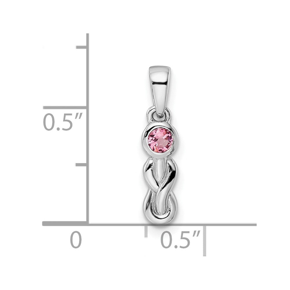 Sterling Silver Rhodium-plated Pink Tourmaline Infinity Birthstone Pendant