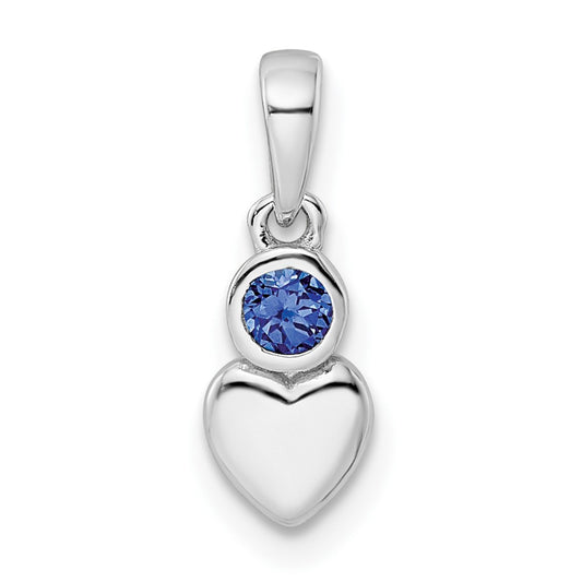 Sterling Silver Rhodium-plated Lab Created Sapphire Heart Pendant