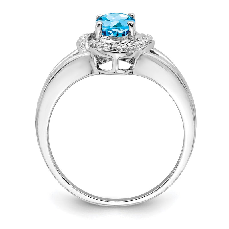 Sterling Silver Rhodium-plated Diamond & Blue Topaz Ring