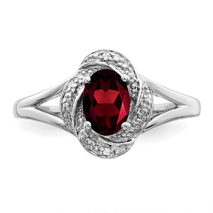 Sterling Silver Rhodium-plated Diamond & Garnet Ring