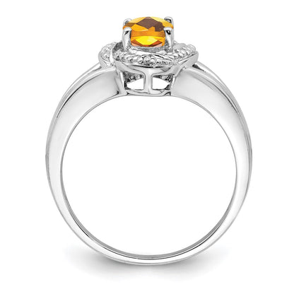 Sterling Silver Rhodium-plated Diamond & Citrine Ring