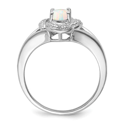 Sterling Silver Rhodium-plated Diamond & Created Opal Ring