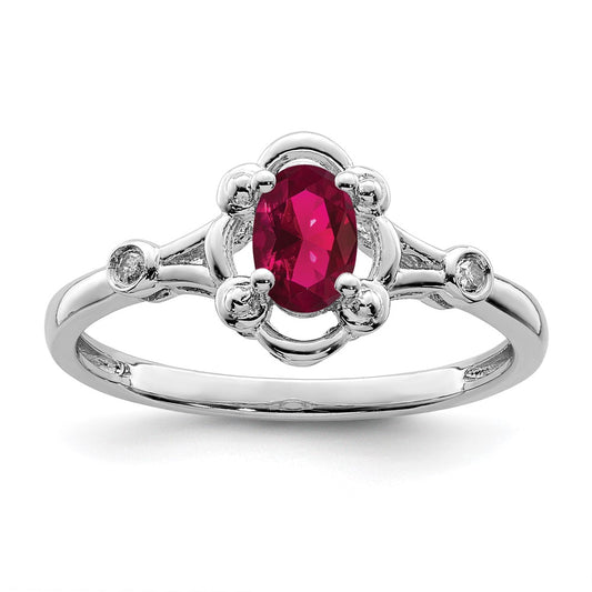 Sterling Silver Rhodium-plated Created Ruby & Diamond Ring