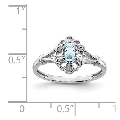 Sterling Silver Rhodium-plated Aquamarine & Diamond Ring