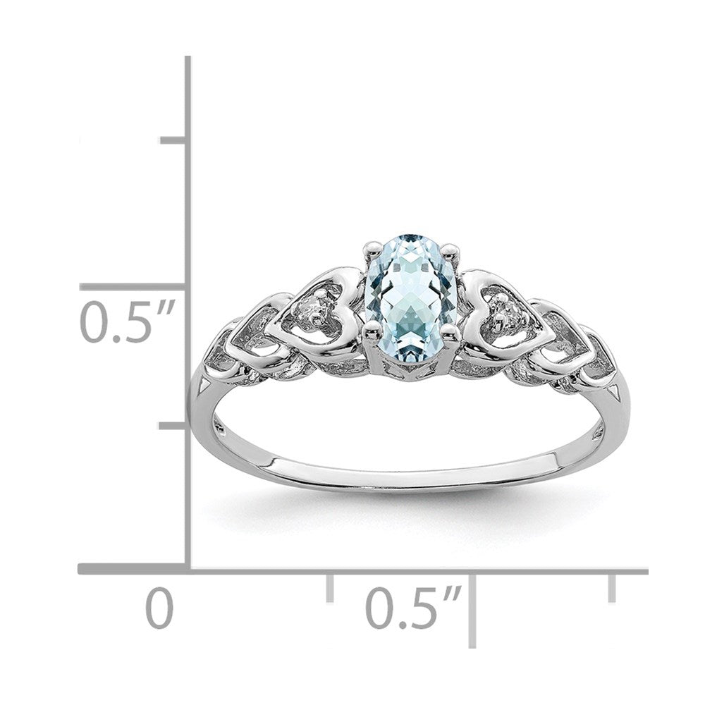 Sterling Silver Rhodium-plated Aquamarine & Diamond Ring
