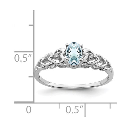 Sterling Silver Rhodium-plated Aquamarine & Diamond Ring