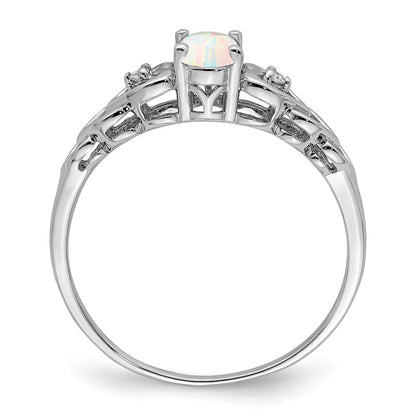 Sterling Silver Rhodium-plated Created Opal & Diamond Ring
