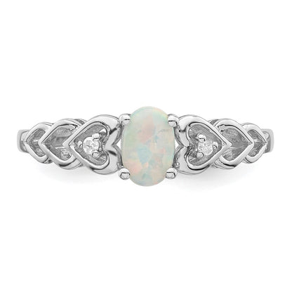 Sterling Silver Rhodium-plated Created Opal & Diamond Ring