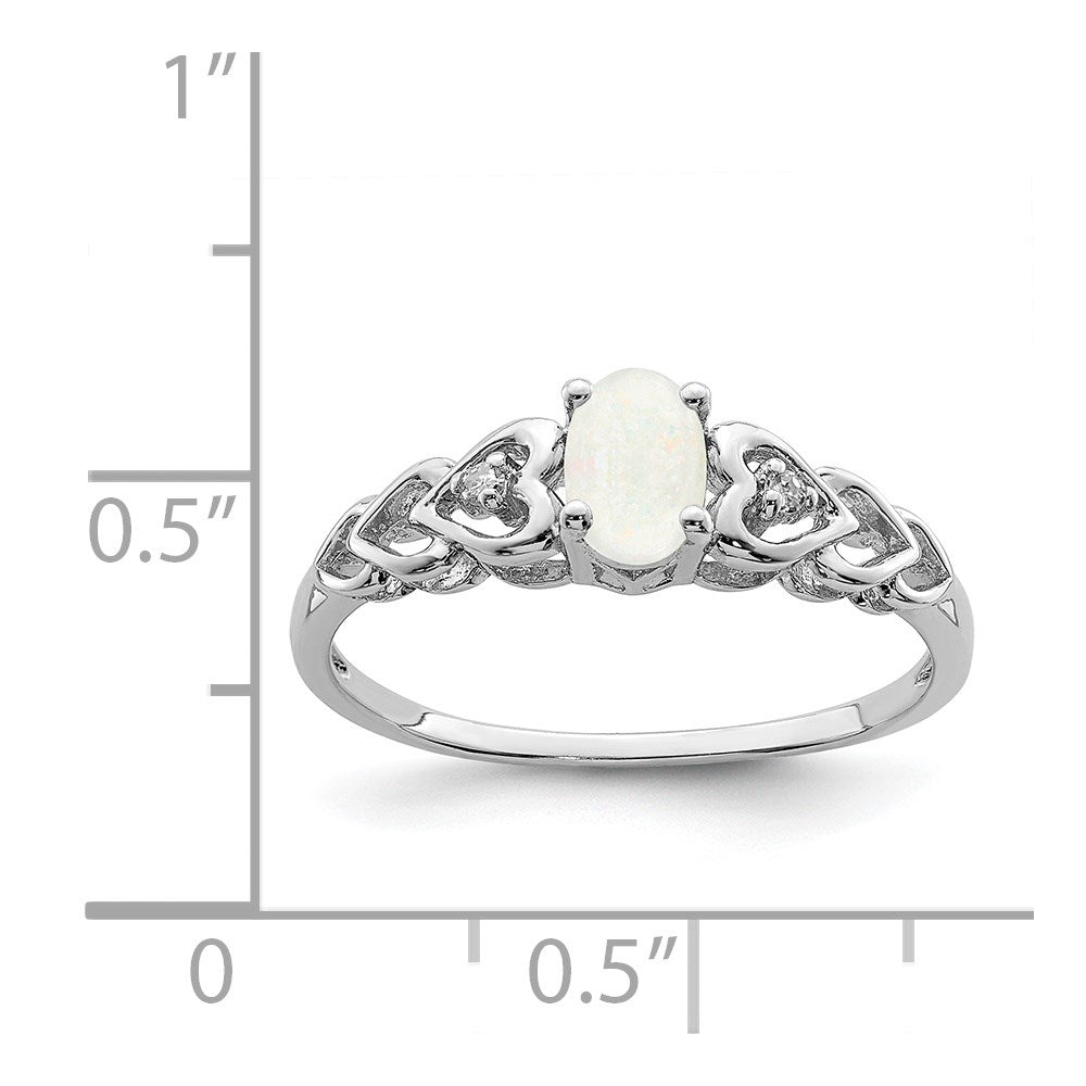 Sterling Silver Rhodium-plated Created Opal & Diamond Ring