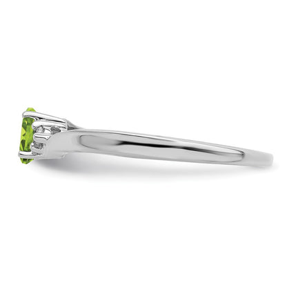 Sterling Silver Rhodium-plated Peridot & Diamond Birthstone Ring