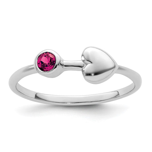 Sterling Silver Rhodium-plated Polished Heart Lab Created Ruby Ring
