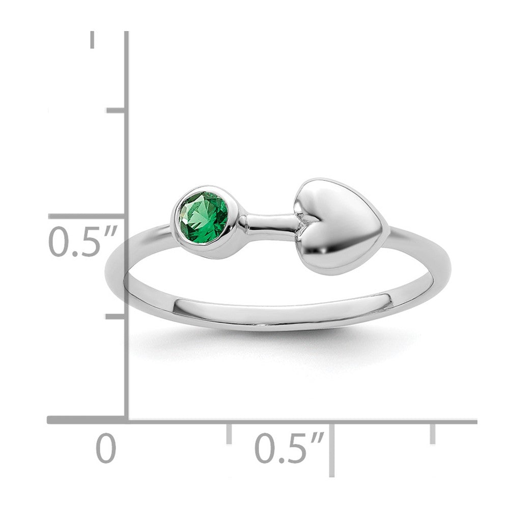 Sterling Silver Rhodium-plated Polished Circle Created Emerald Heart Ring