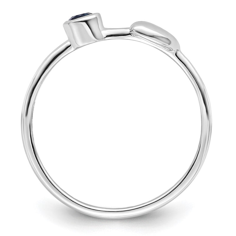 Sterling Silver Rhodium-plated Polished Heart Lab Created Sapphire Ring