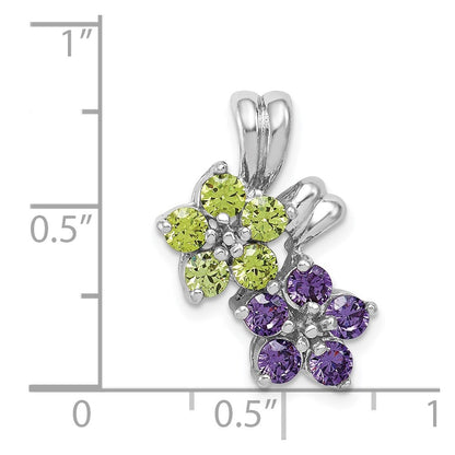 Sterling Silver Rhodium-plated Amethyst and Peridot Floral Pendant