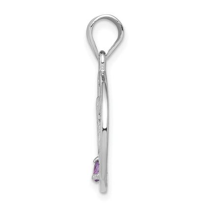 Sterling Silver Rhodium-plated Amethyst Happy Birthday Pendant