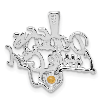Sterling Silver Rhodium-platedCitrine Daddy's Little Girl Pendant
