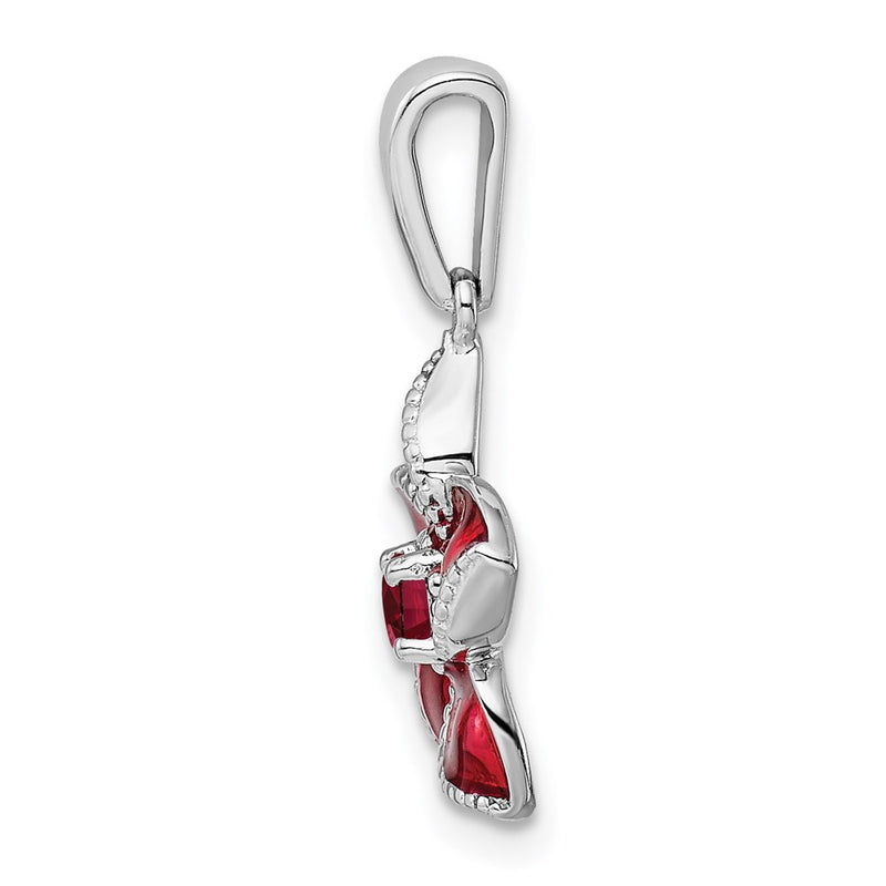 Sterling Silver Created Ruby and Enamel Flower Pendant